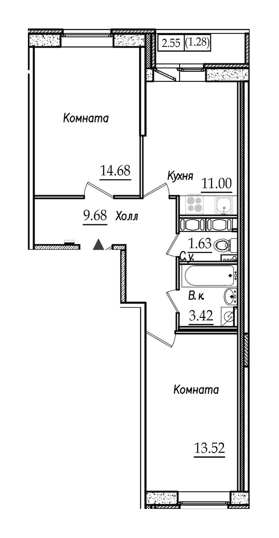 Двухкомнатная квартира в СПб Реновация: площадь 55.21 м2 , этаж: 7 – купить в Санкт-Петербурге